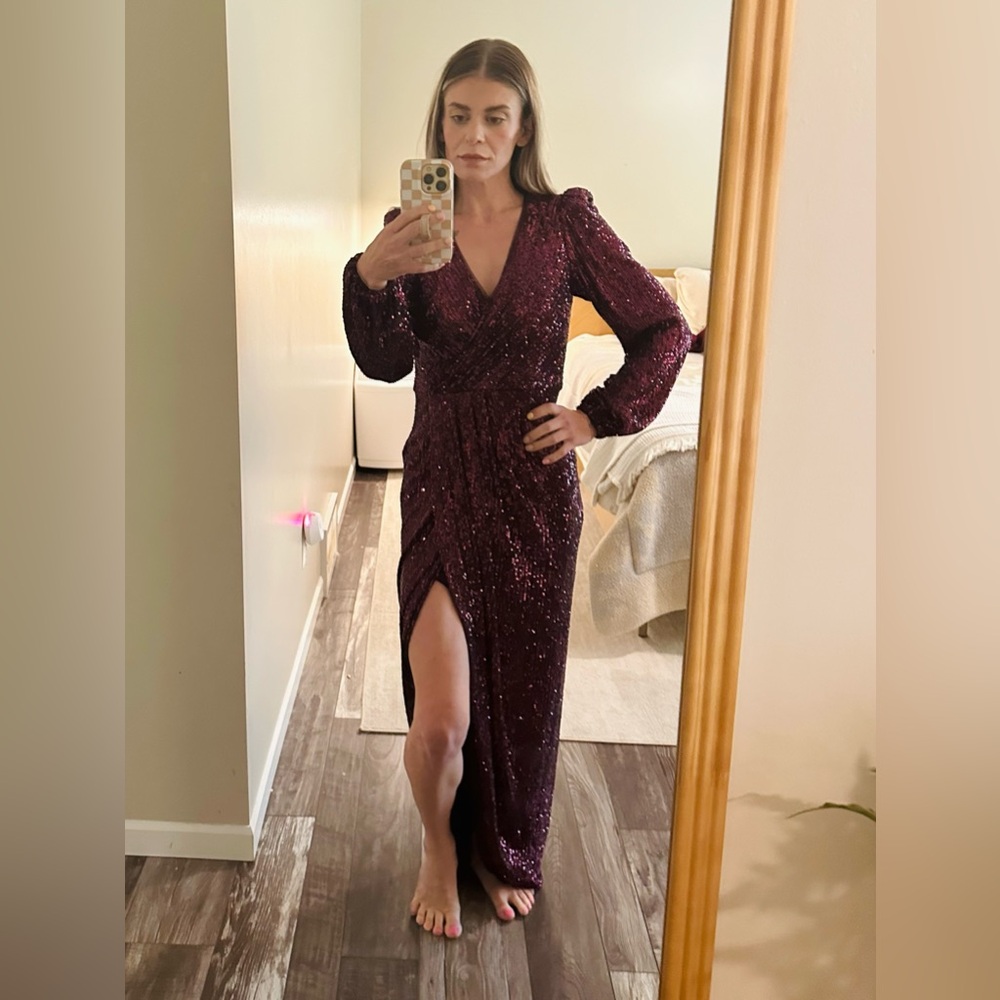 XSCAPE Burgundy Sequined Gown - Only Worn Once!